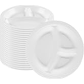 RW Base 10.4 Inch Microwavable Food Plates, 100 Round Plastic Plates - 3 Compartments, Disposable, White Plastic Dinner Plates, Serve Hot And Cold Foods, For Restaurants And Cafes - Restaurantware
