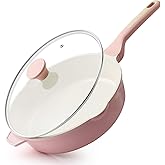 SENSARTE Nonstick Ceramic Skillet with Lid 11-inch, 4.5QT Non Toxic Deep Frying Pan, Saute Pan with Lid, Stay-cool Handle, Healthy Cooking Pot, Induction Compatible, Pink