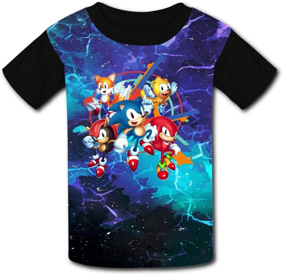 Black Raglan T-Shirts, Son-ic - Man-ia Short Sleeve Sports Sweat Tee for Teen Kids Boys Girls