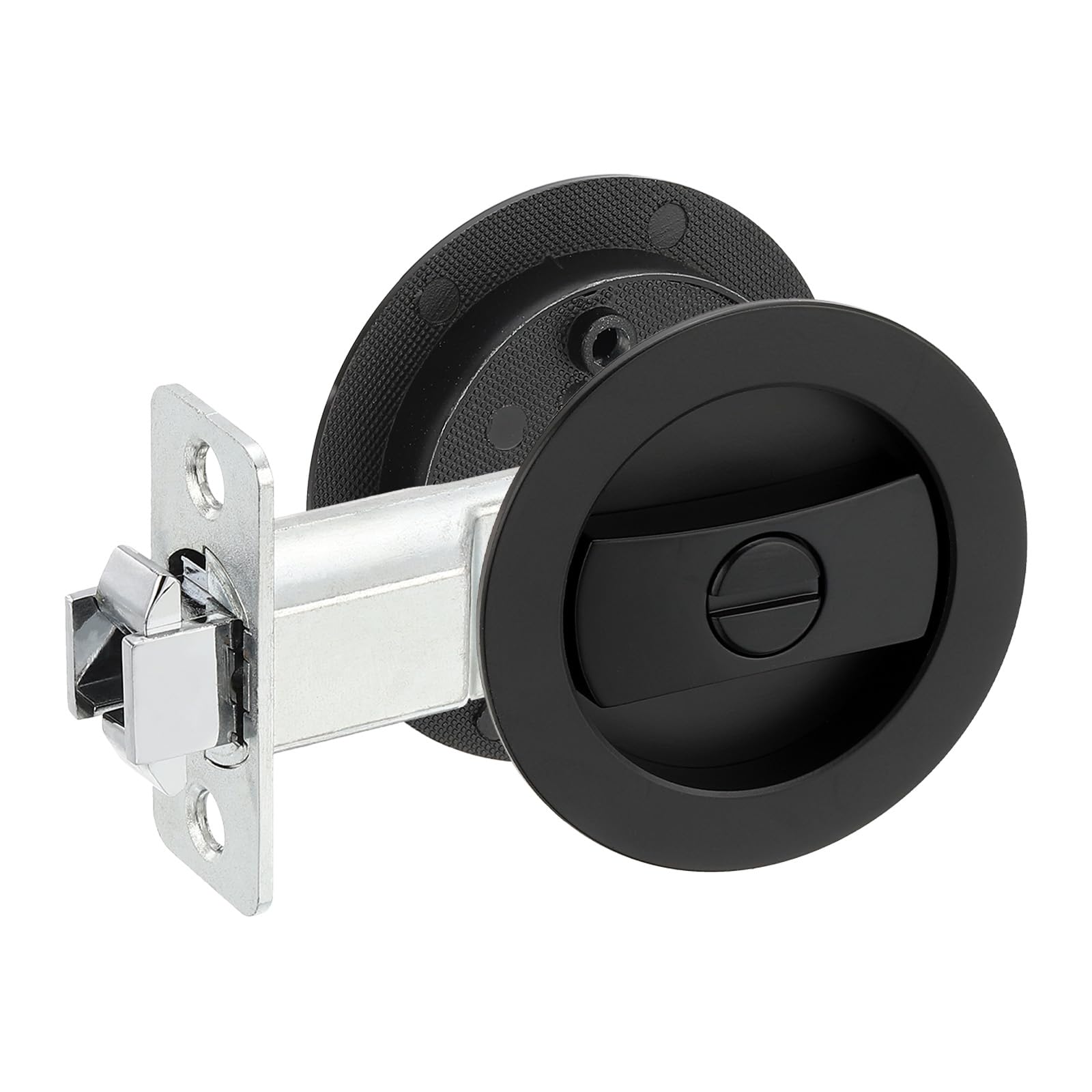 PATIKIL Round Recessed Door Lock, Pocket Door Lock Invisible 2 Sided Hardware Privacy Sliding Door Latch for Bathroom Bedroom Barn Door for 1-3/8" to 2" Thickness Door, Matte Black