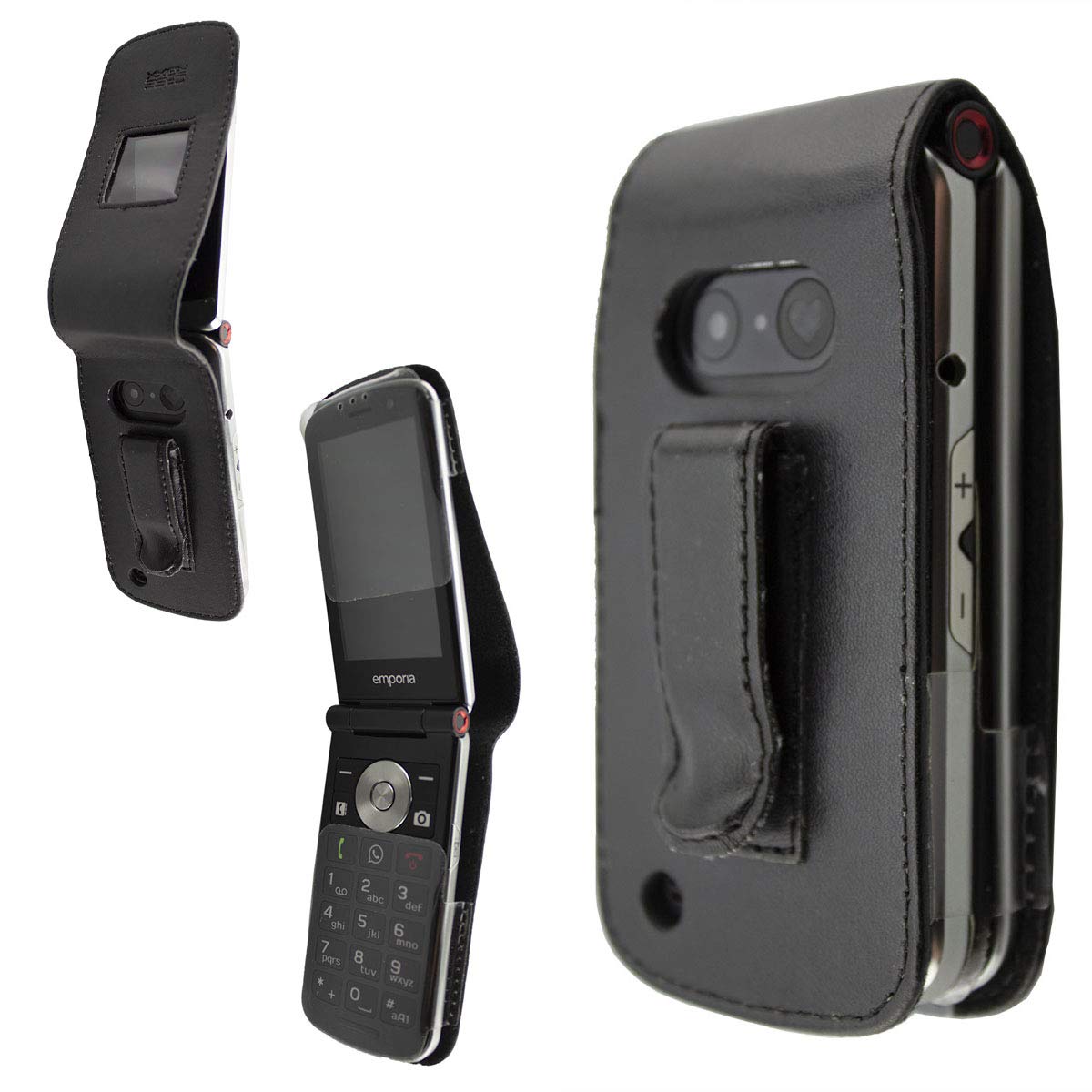caseroxx Leather-Case with belt clip compatible with Emporia TOUCHsmart V188 made from genuine leather, Pouch with belt clip and viewing window in black