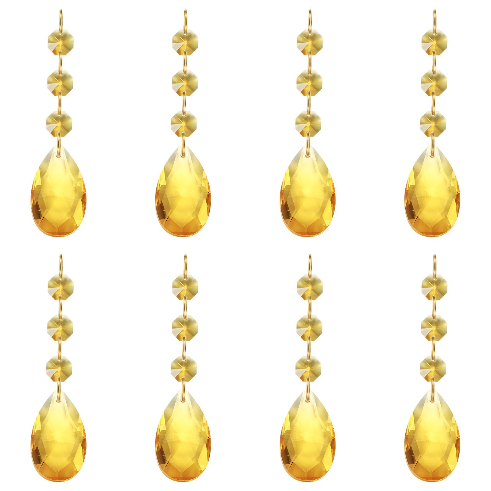 PATIKIL Teardrop Crystal Chandelier Pendants Beads, 8 Pack 100mm Length 38mm Chandelier Prisms Parts Ornaments Hanging Beads for DIY Arts Crafts Decoration, Gold Tone