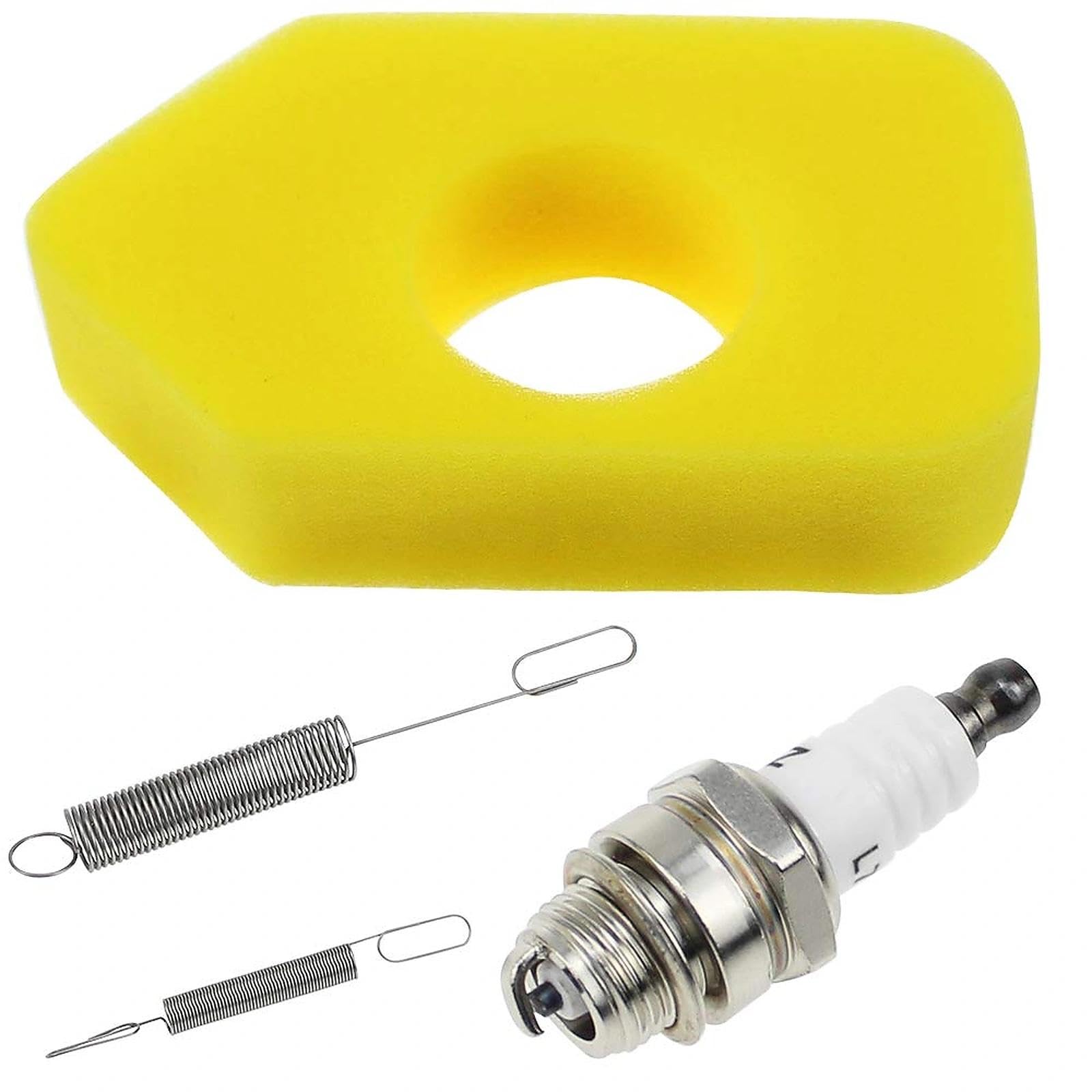 YPLonon Lawn Mower Air Filters 1xYellow Replacement Foam Cleaner Air Filter 1xLT7 Spark Plug and 2xSprings Garden Machinery Filters for Briggs&Stratton 698369 Classic Quattro and Sprint Engines