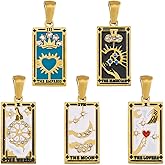 DICOSMETIC 5 Styles Stainless Steel Tarot Pendant 5Pcs Enamel Rhinestone Charms Golden Tarot Charms Rectangle Tarot Card Charms for DIY Necklace Jewelry Making 19x10.5x2.5mm