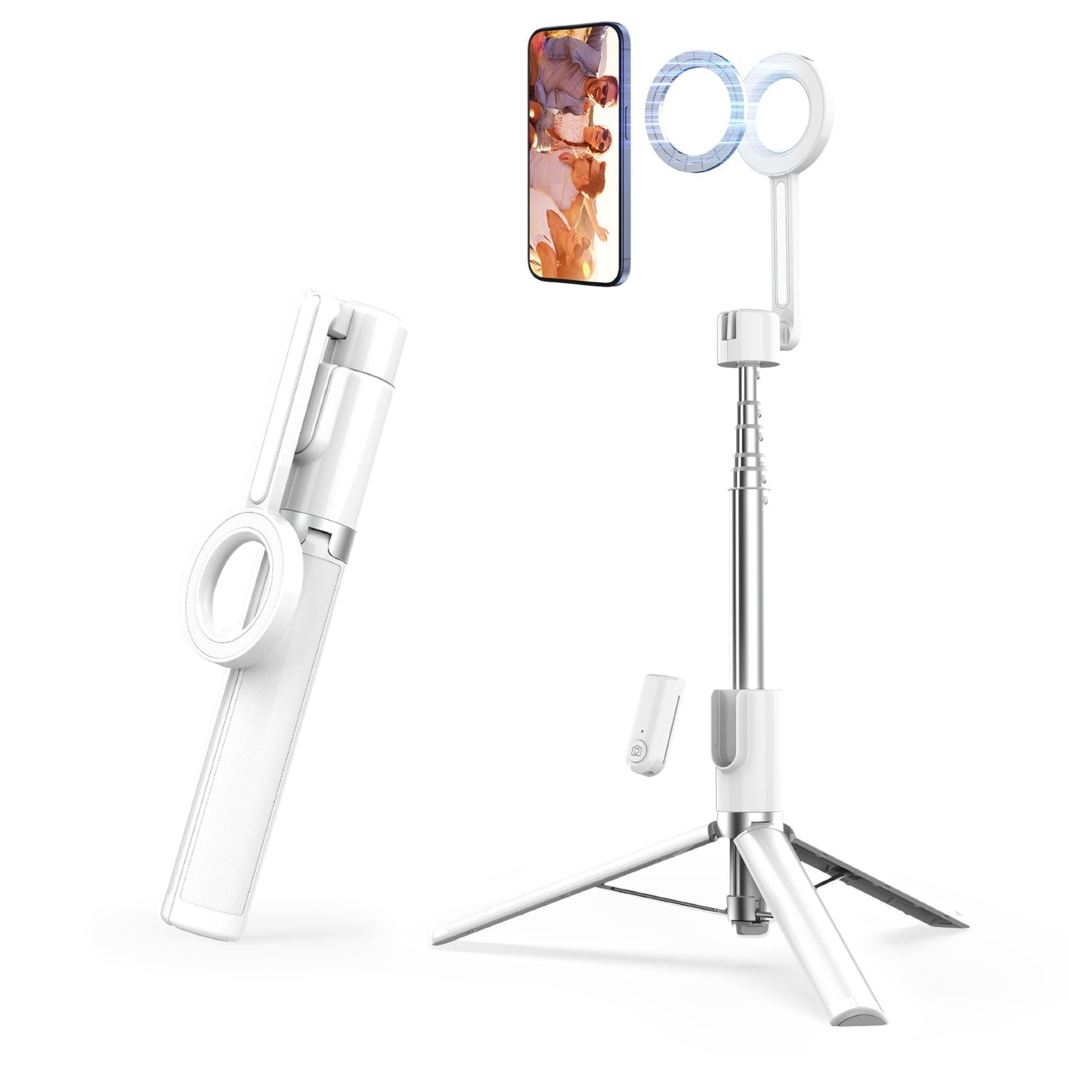 Photo 1 of SEAJIC Magnetic Selfie Stick Tripod with Remote,54" Phone Tripod Compatible with MagSafe,Fit for iPhone 12/13/14/15 Series,Magsafe Case and Other Phones with Metal Ring