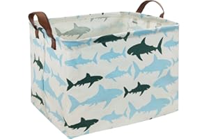HIYAGON Baby Kids Storage Basket Shark Gift Basket Empty Boys Toy Storage Bin Organizer Box Rectangular Room Decor for Home,Books(Blue Shark)
