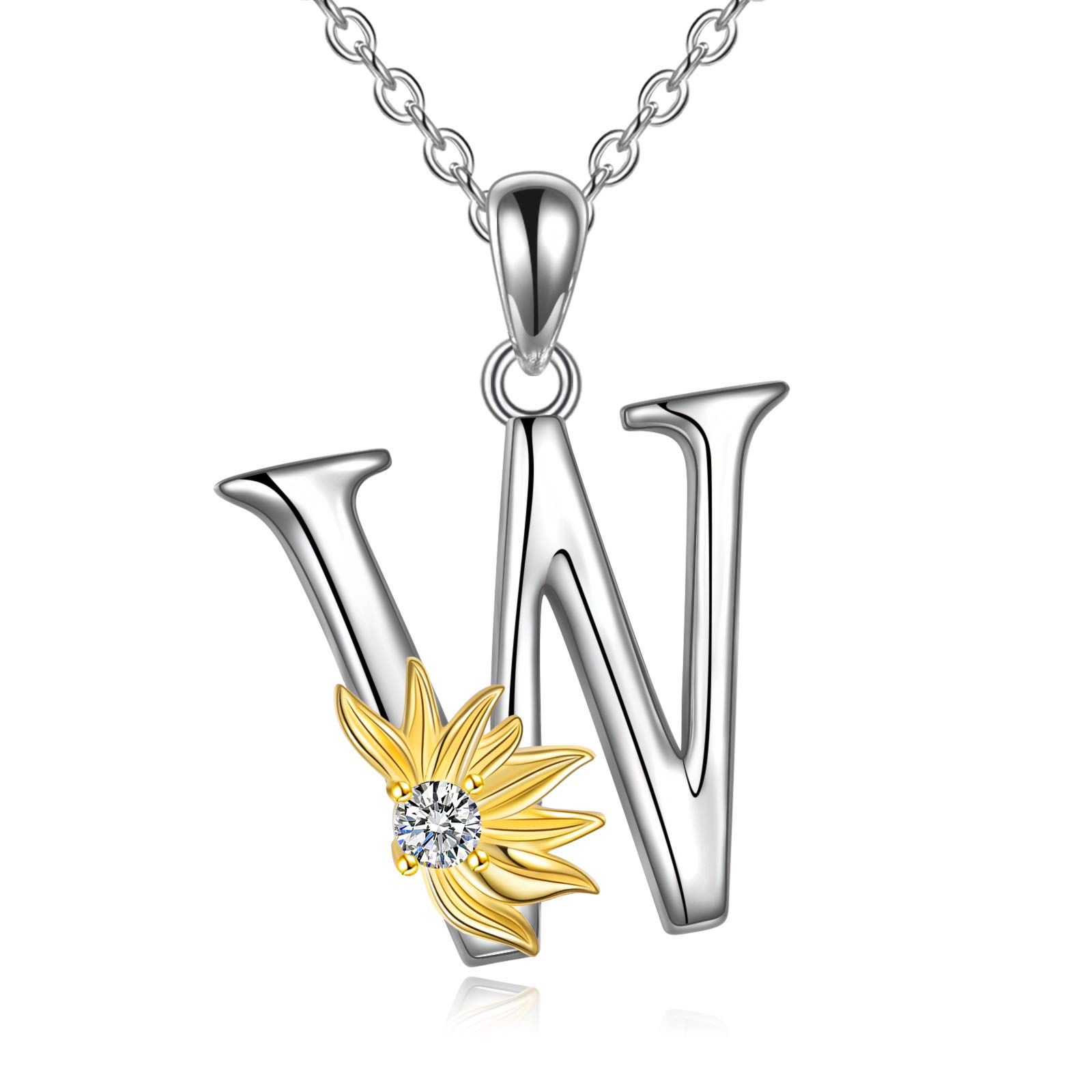 VONALA Sunflower Gifts for Women Sterling Silver Initial Alphabet Letter W Pendant Sunflower Necklace Gifts for Women Girls