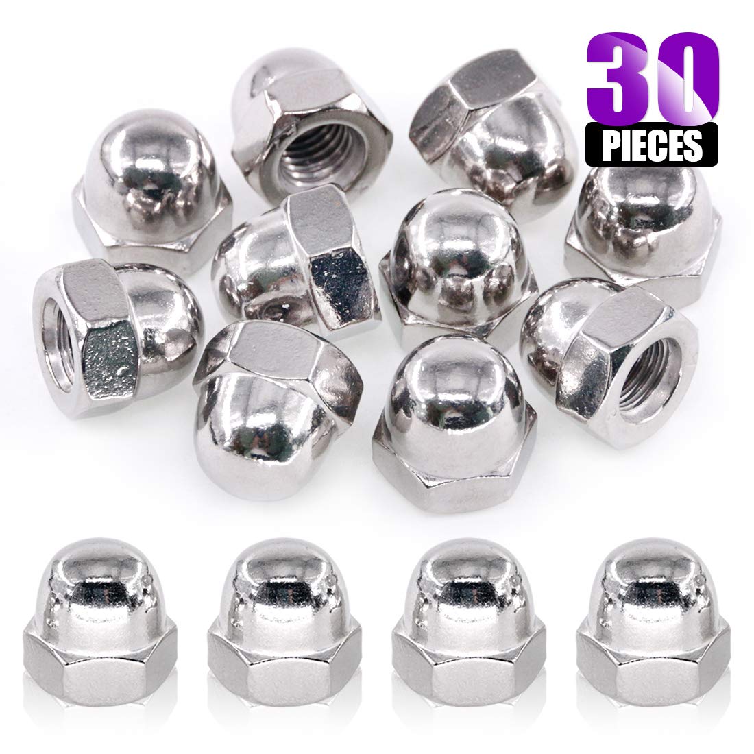 30Pcs M10 304 Stainless Steel Serrated Metric Acorn Cap Nuts Hex Dome