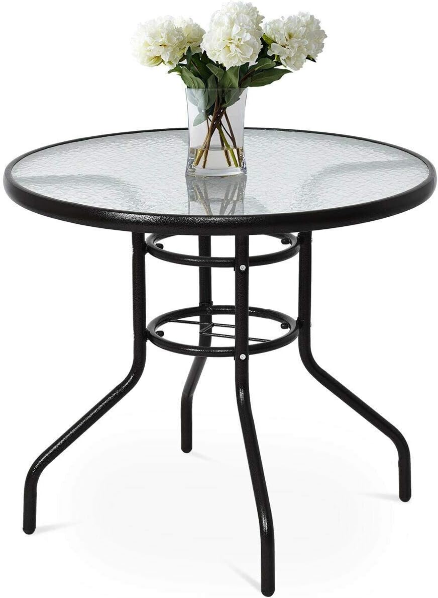 patio side tables on clearance on Amazon Com Custpromo 31 1 2 Outdoor Dining Patio Table Tempered Glass Stand Round Table Deck Garden Home Furniture Table Round Table 1 Kitchen Dining