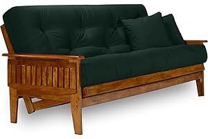 Nirvana Futons Eastridge Futon Set - Queen Size, Frame, 8" Mattress, Twill Hunter Green Cover
