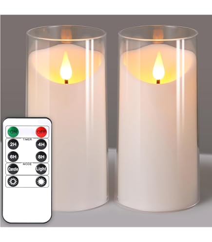 Aignis 9 Velas LED Sin Llama Que Funcionan Con Pilas Con Control Remoto De 10 Teclas Y Temporizador, Resistentes Al Calor En Interiores, Mecha 3D Con Cálido Brillo Parpadeante Para Decoración