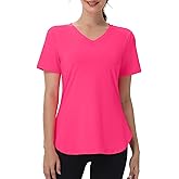Kaleforneo Womens Workout Tops Short Sleeve T Shirts Moisture Wicking Yoga Gym Running Hiking V Neck Athletic Tee
