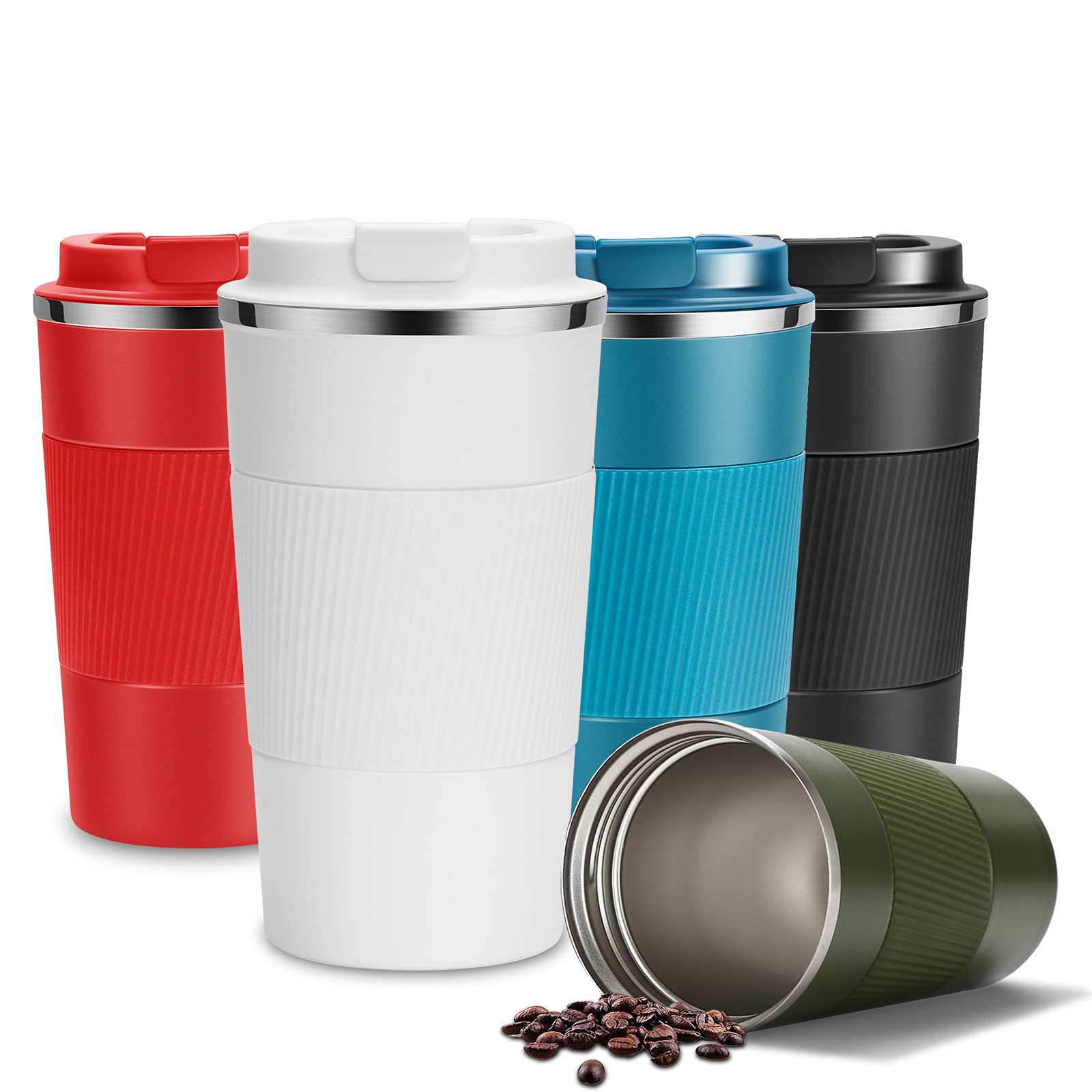 YINJAM Travel Mug Reusable Insulated Coffee Cups Vacuum Insulation Stainless Steel Thermal Bottle for Hot Cold Drinks (White, 380ml)