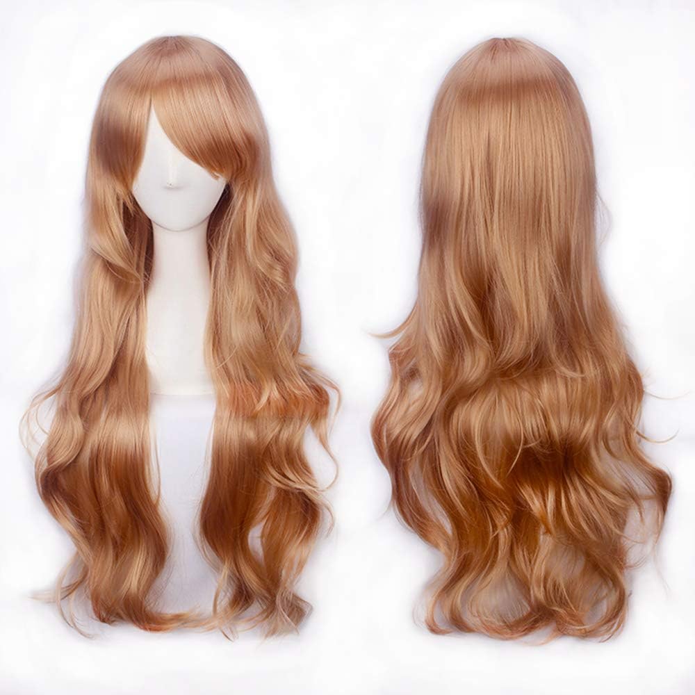 YEESHEDO Women's 28" 70 cm Ginger Cosplay Wig Long Wavy Curly Hair Ends with Bangs Auburn Wigs for Ladies Heat Resistant Synthetic Wig for Party Costume Anime Halloween