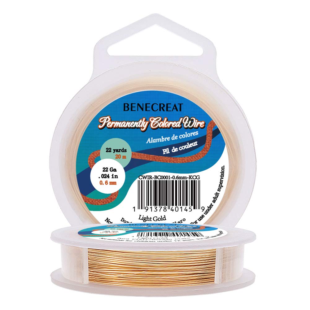BENECREAT 22Gauge(0.6mm) Tarnish Resistant Light Gold Wire Jewellery Making Copper Wire, 20M/22Yard