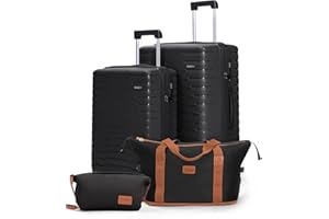 Cosbarn Luggage Sets 4 Piece, Suitcases with Wheels, PP Hard Case Luggage with Upgraded Shock-absorbing Spinner Wheel&TSA Lock, Carry On Luggage Set