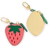Gaahkai 2PCS Cute Fruit Bag Charm Set, Mini Leather Coin Purse Keychain for Girl Women (Strawberry Lemon）