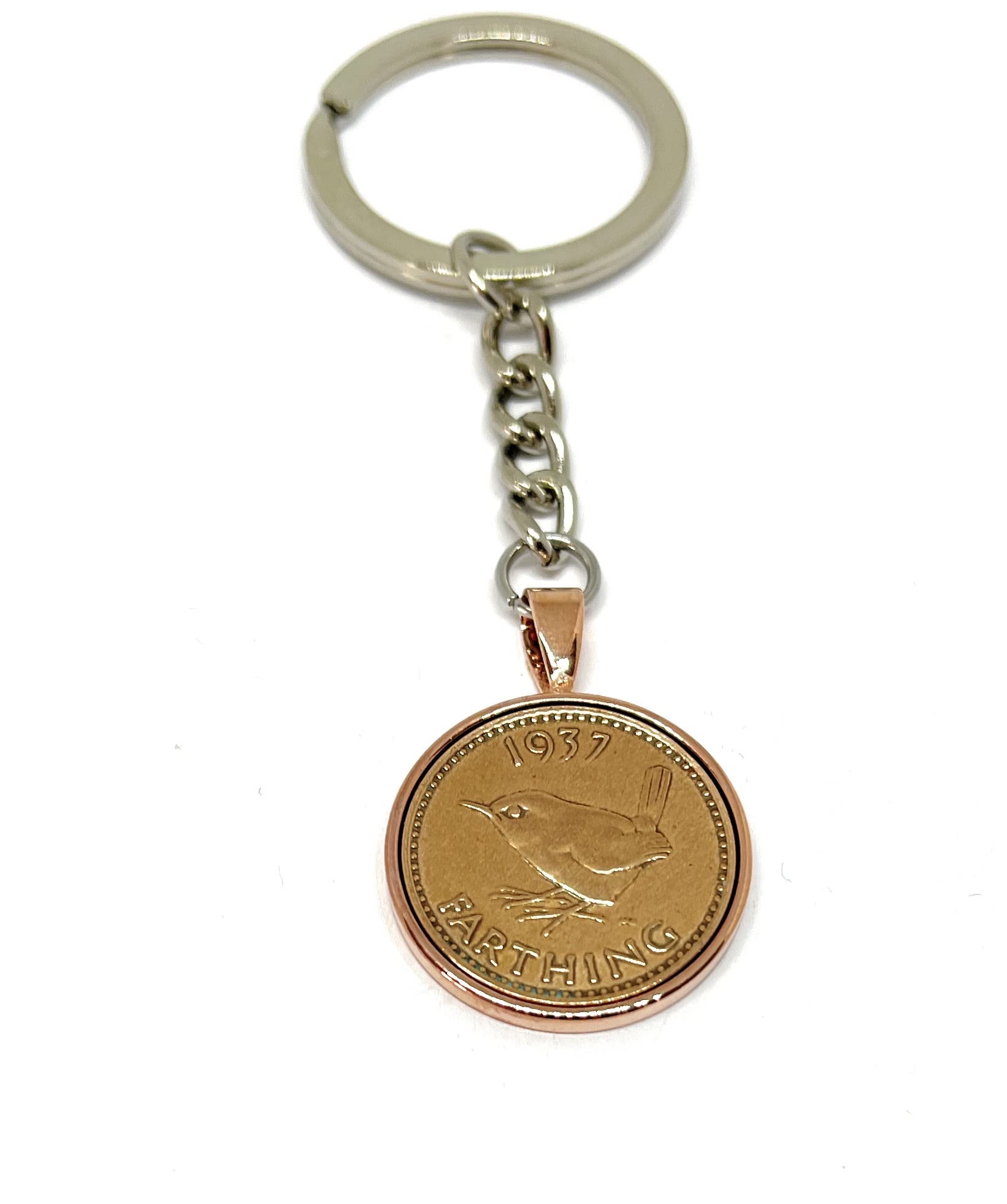1937 89th Birthday Keyring Farthing Keyring Mum, Dad, Brother, Sister- 89th Birthday-Farthing Coin Keyring, Farthing Coin, 89th Anniversary Rose GLD