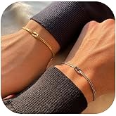 Matching Couples Bracelets, Dainty Gold Love Knot Bracelet Set – 14K Gold Plated Herringbone Chain Bracelets, Relationship Jewelry Gifts for Best Friend, Anniversary, Wedding & Special Occasions