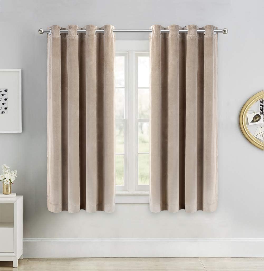 SINGINGLORY Taupe Velvet Curtains 52 x 63 Inch Blackout Grommet Window Curtains 2 Panels Set for Bedroom and Living Room (W52 xL63, Taupe)