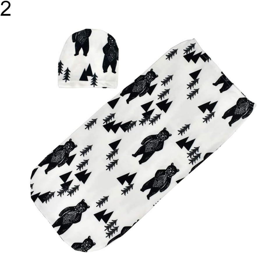 Lsgepavilion Cotton Blend Printed Newborn Baby Infant Wrap Blanket Swaddle Sleeping Bag with Hat