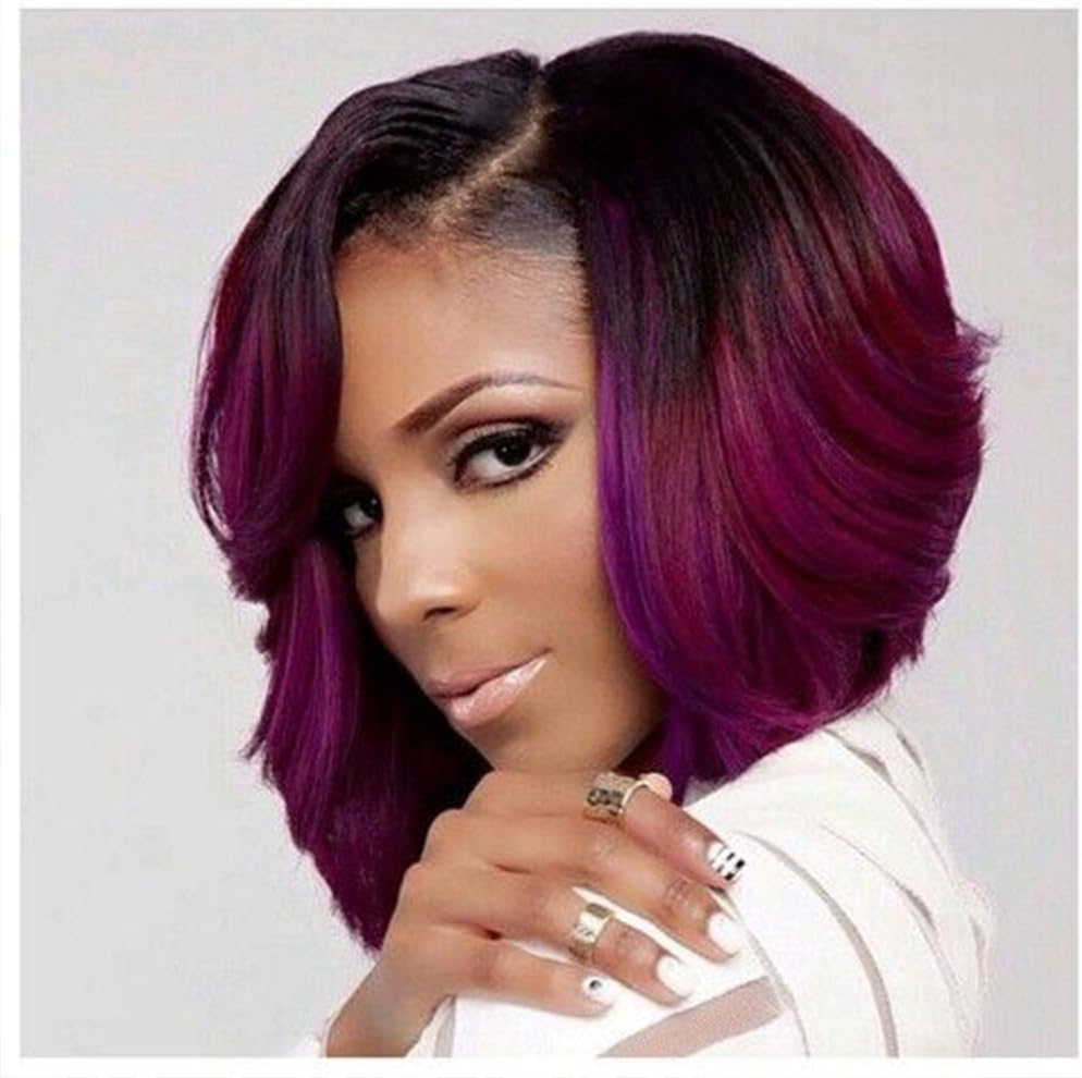 Not go beauty Wig black and red Ombre Wigs Short Straight Synthetic Hair Full Wig for Women (13", black/light red)