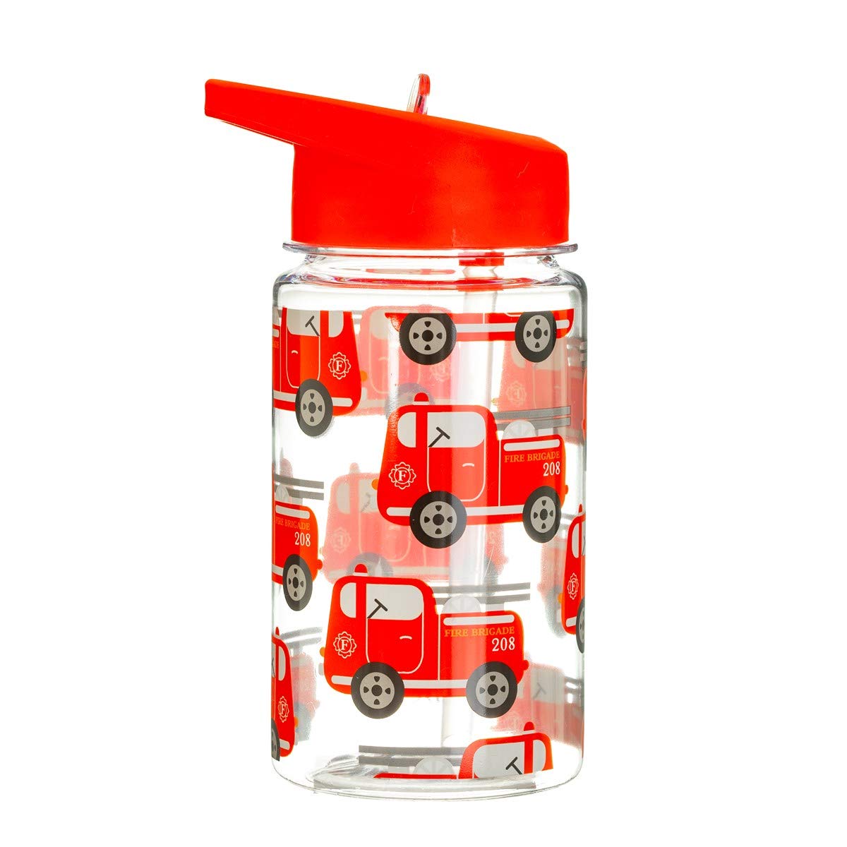 Sass & Belle Drink Up Fire Engine Water Bottle - 400ml BPA-Free Reusable Drink Bottle with Straw – Leakproof, Lightweight, Red Fire Truck Design for School, Travel, Sports & Outdoor Adventures