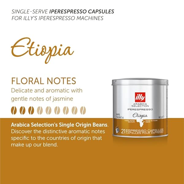 ILLY COFFEE IPERESPRESSO CAPSULES – SINGLE-SERVE COFFEE CAPSULES & PODS – SINGLE ORIGIN COFFEE PODS – ETIOPIA ROAST WITH NOTES OF JASMINE – FOR IPERESPRESSO CAPSULE MACHINES – 21 COUNT