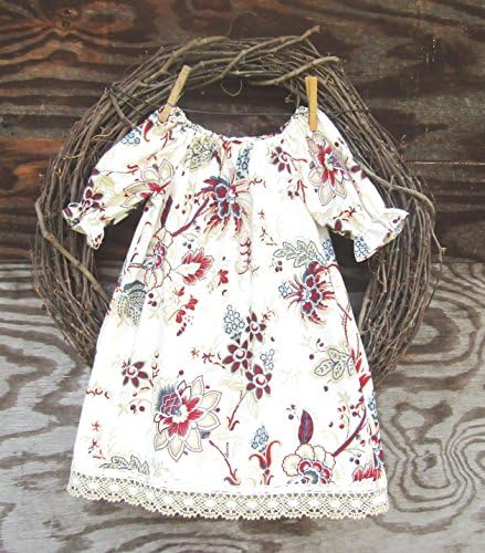 Girls Red Floral dress with lace trim