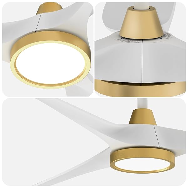 ROOMRATV CEILING FANS WITH LIGHTS,LARGE AIRFLOW 52INCH MODERN CEILING FAN WITH QUITE REVERSIBLE DC MOTOR 3 COLOR TEMPERATURE LED LIGHT (WHITE GOLD)