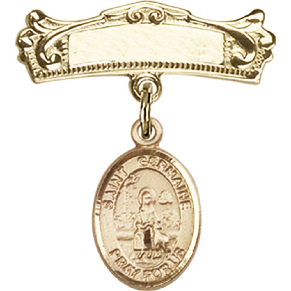 Germaine 8 B00pq7u31i St X Babyバッジwith 4インチ 3 Cousinチャームとアーチ型光沢バッジピン7 ゴールドfilled メモリアルグッズ 史上一番安い