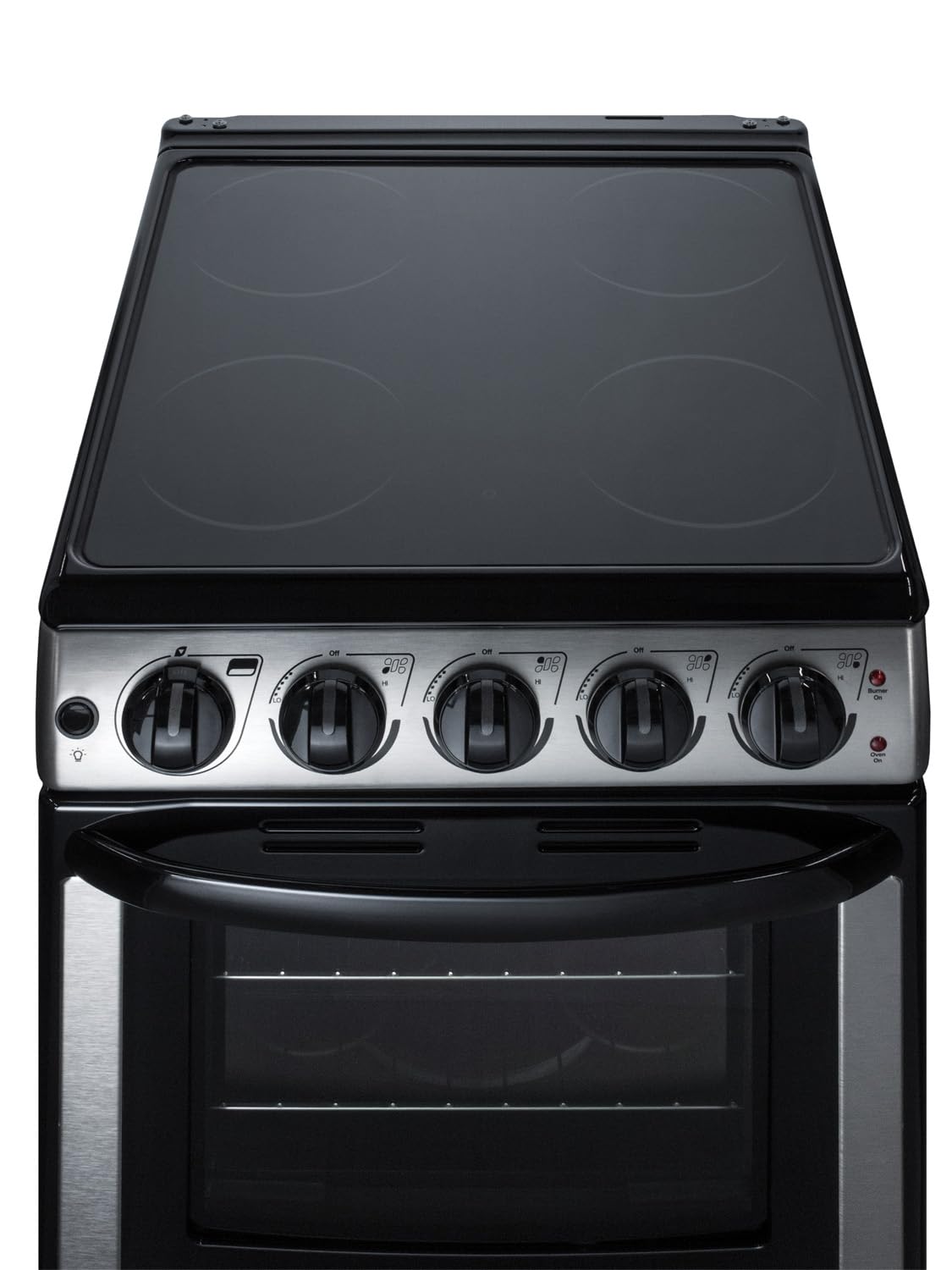 Summit 20” Electric Range, 2.3 cu.ft.Capacity Oven, Smooth Top, 220V 4 Burner Range- REX2071SSRT