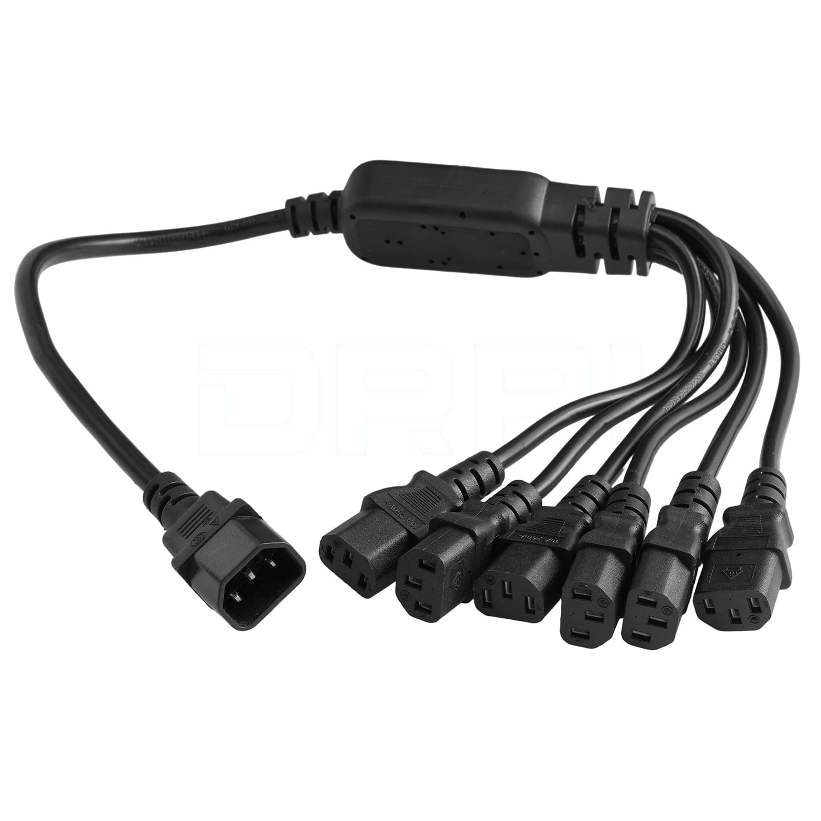 DRRI IEC C14 Male to 6X C13 Female Socket Y Splitter Extension Cord 10A 250V for PDU UPS System (C14-6X C13 60CM)
