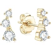 14k Gold Plated Crawler Earrings for Women, Moissanite Cartilage Earrings 925 Sterling Silver Hypoallergenic Earrings Christmas New Year Anniversary Birthday Mothers Day Gifts for Her Wife Mom