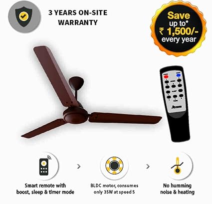 Gorilla Energy Saving 5 Star Rated 1400 Mm Ceiling Fan With Remote Control And Bldc Motor- Matte Brown