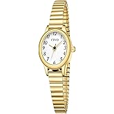 CIVO Small Gold Watches for Women: Stretch Expansion Band Easy Read Watch | Dainty Oval Analog Ladies Watch for Small Wrists Under 5.9", Arabic Numerals, Daily Wear Gift for Mom Wife Daughter Birthday
