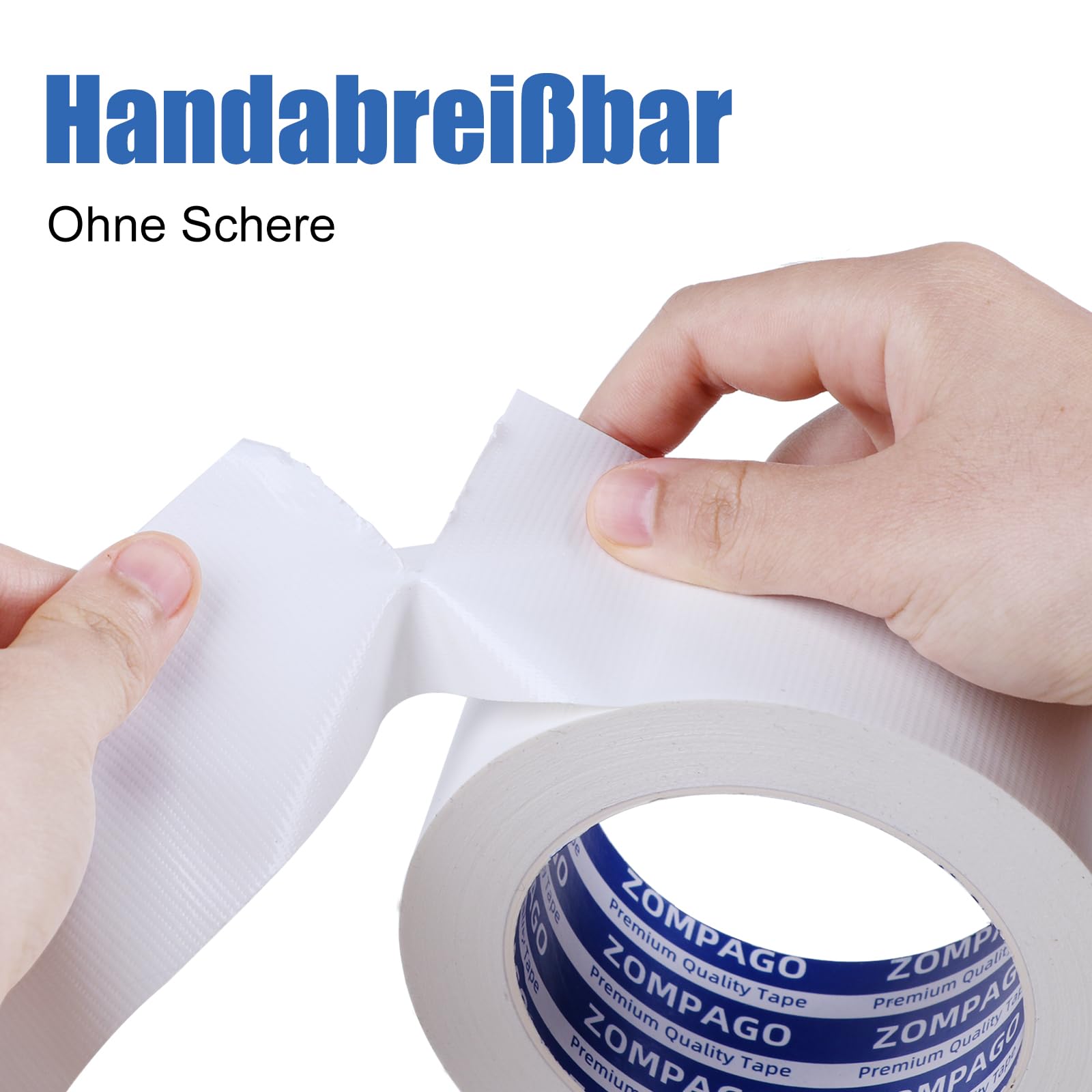 ZOMPAGO Panzertape, 45mm x 10m, Starkes Gewebeband 280μm, Wasserdichtes, Handreißbar Klebeband zum Reparieren, Befestigen, Bündeln, Verstärken oder Abdichten, Weiß 5