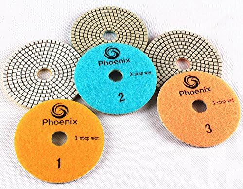4 inch Premium 3-step Wet Polishing Pads for Stone, Granite, Marble, White Stone, ES(set of 3pcs) (white resin)