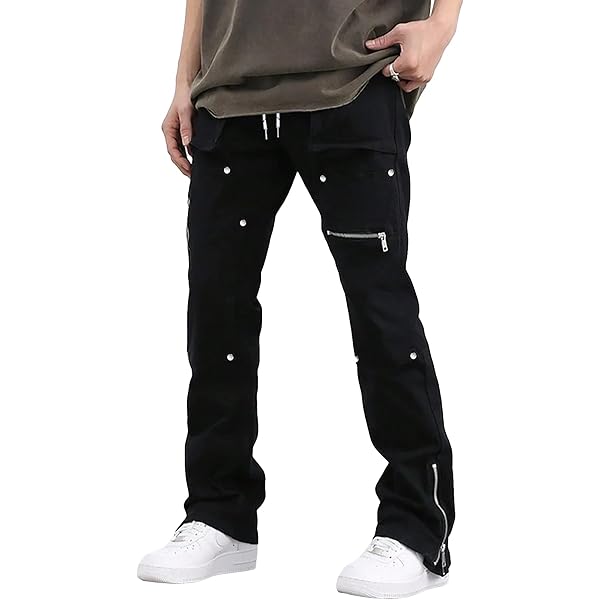 Jhaoyu Men Faux Leather Slim Fit Pants Two-way Zipper Crotch