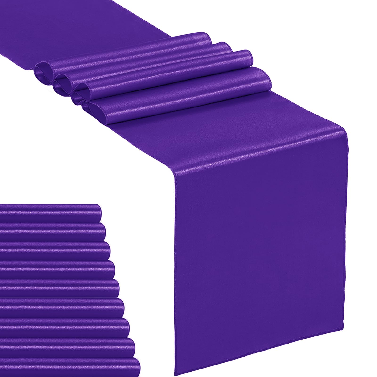 Photo 1 of 10-Pack Satin Table Runner Purple 12 x 108 inches Long, Table Runners for Wedding, Birthday Parties, Banquets Decorations?10 Pack, 12x108 Inch, Purple?