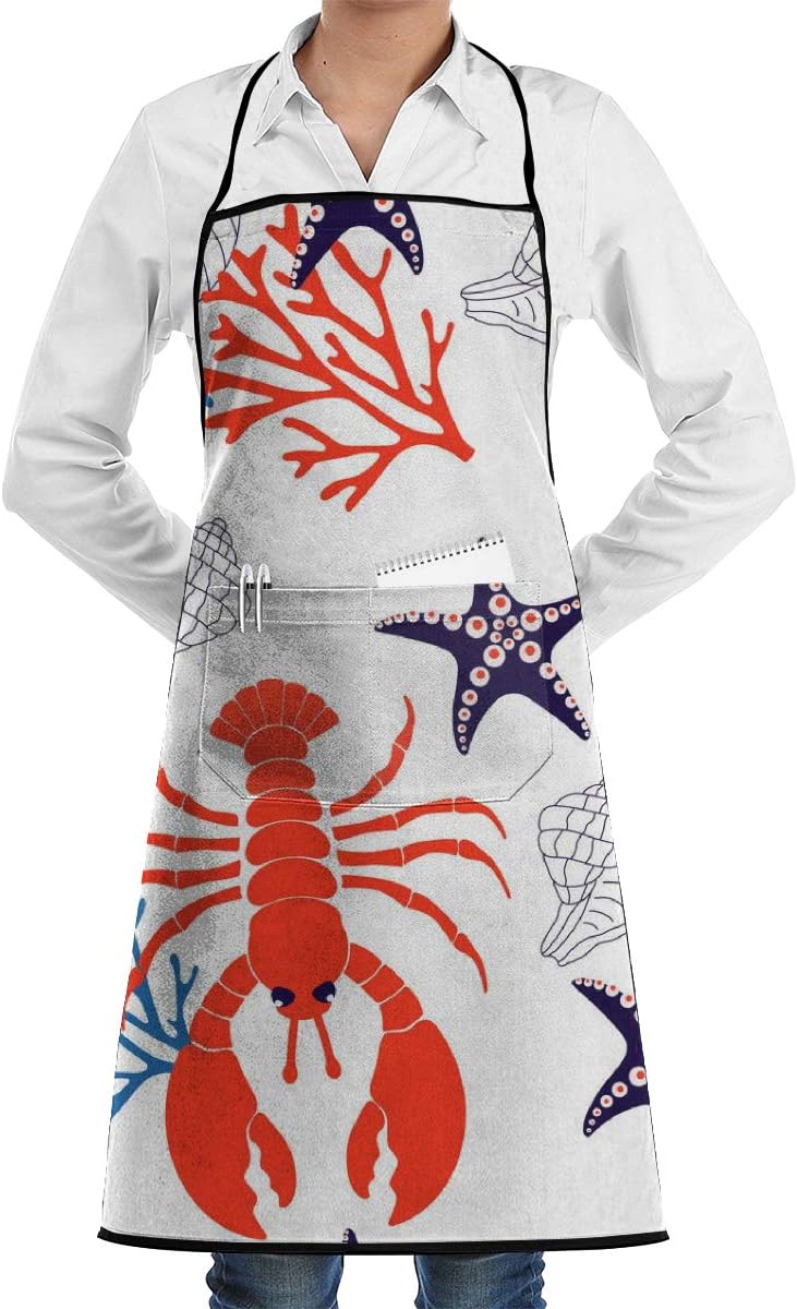 YEPGL Sea Pattern with Lobster Bib Aprons Commercial