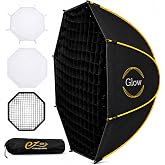 Glow EZ Lock 36" Octagon Softbox for Bowens-Mount Lights, Silver Interior, Dual Diffusers, Eggcrate Grid, Deflector Disc &amp; Carry Bag, Compatible with Godox, NEEWER &amp; Aputure, 1 Year Limited Warranty