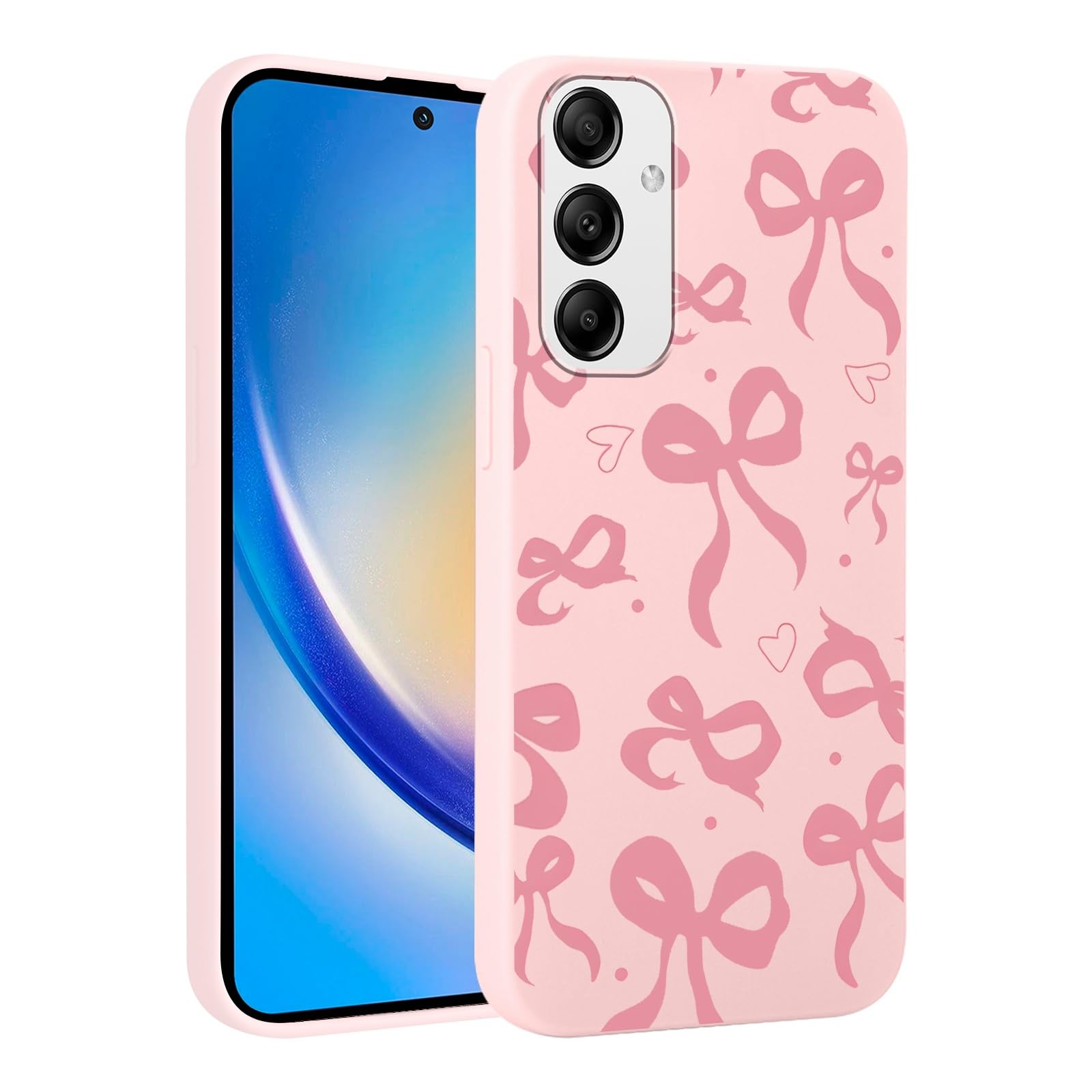 Cinysnt Cute Bow Heart Phone Case for Samsung Galaxy A35 5G Case 6.6", Coquette Ribbon Bowknot Pattern Print Design Pink Matte Phone Cover Shockproof Soft Slim TPU Protection Funda for Girls Women