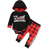 My 1st Christmas Infant Baby Boy Outfits Set Newborn Boy Hoodies Sweatshirt Red Plaid Romper+Pant clothing Set