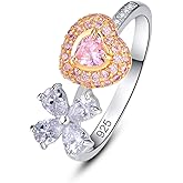 Psiroy 925 Sterling Silver Plated Simulated Pink Topaz Heart Flower Ring for Women
