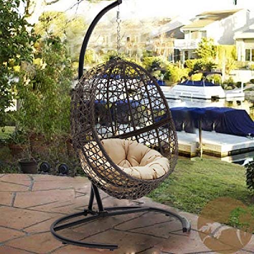 Hanging Egg Chair Swing Wicker Bubble Design Seat Includes Tan Tufted