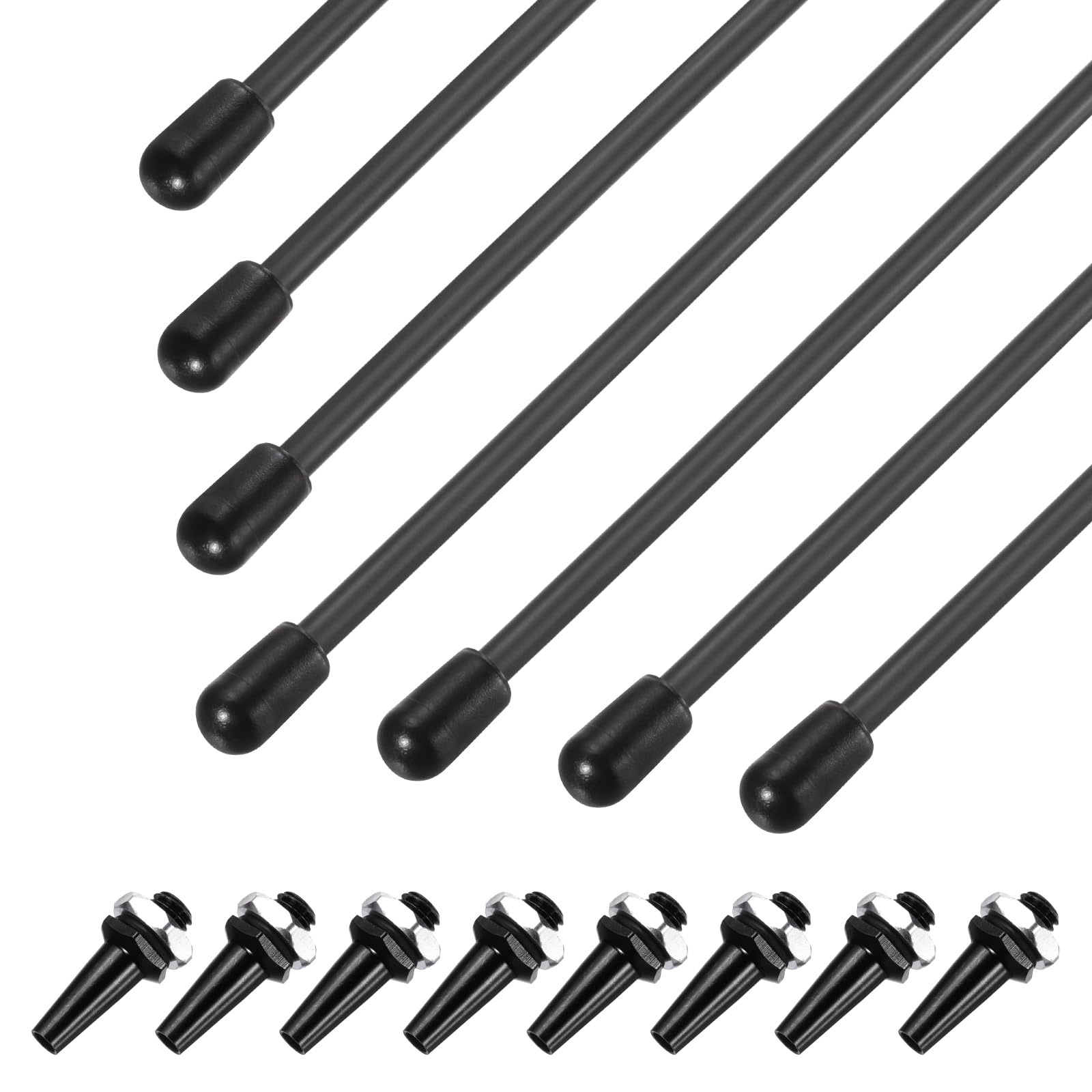 sourcing map 320mm Plastic Protection Antenna Tube, RC Antenna Tube with Mount and Cap for RC Car Boat Drone Receiver(Black, 8 Pcs)