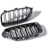 Astra Depot Glossy Black Carbon Fiber Kidney Grille for BMW F30 2012-2018 | Compatible With F31 320i 328i 335i Sedan Wagon 4-Door Dual Slats Lightweight ABS Direct Snap-On OEM Replacement Easy Install