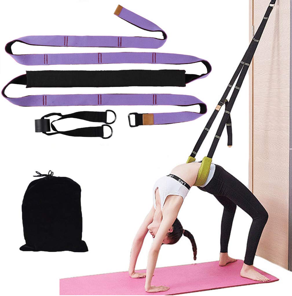 Waist Back Bend Assist Trainer, Door Flexibility & Yoga Stretching Leg Stretcher Strap w/Door Anchor, Ligament Back Posture Corrector Workout Pilates Ballet Dancing Gymnastics Cheerleading (purple)