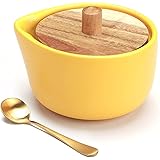 everous Salt Box(yellow) Salt Cellar Elegant Design Decorative Boxes Big Capacity Wood yellow Ceramic Base